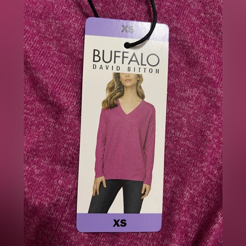 Buffalo David Bitton Super Soft Cozy V-Neck Long Sleeve Top XS Raspberry Mix NWT
